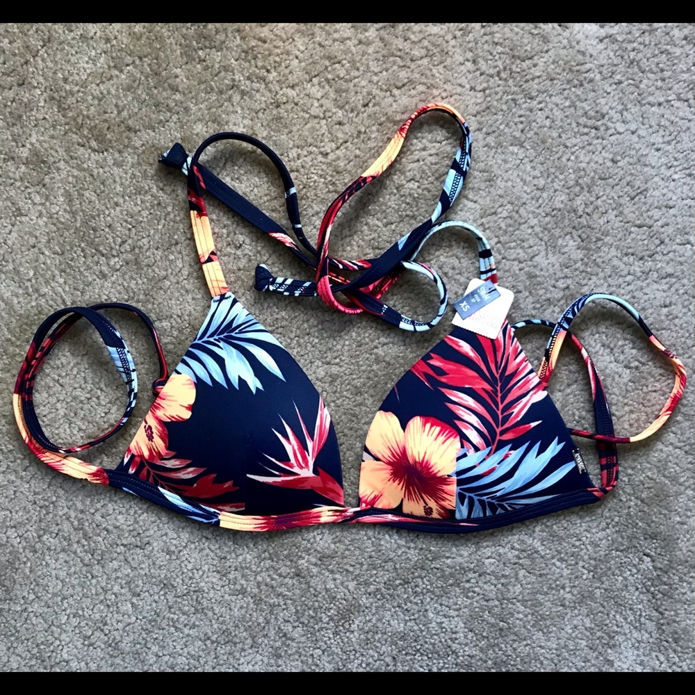 NWT PINK tropical floral bikini top size XS